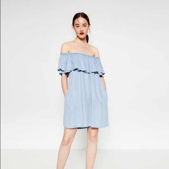 zara striped off the shoulder dress